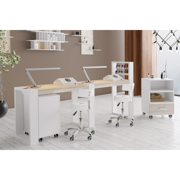 Маникюрный стол с подставкой для лаков и тумбой "Matrix" двухместный